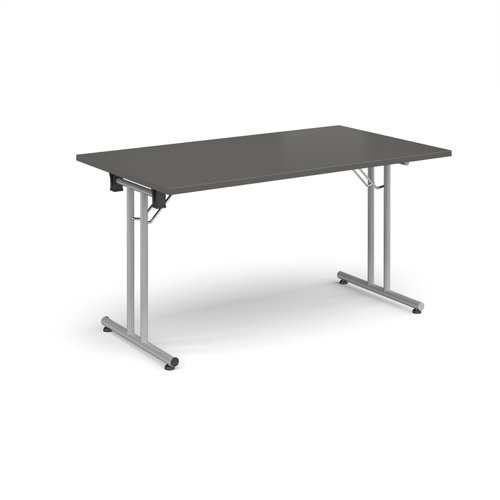 Rectangular folding leg table with silver legs and straight foot rails 1400mm x 800mm - Onyx Grey - SFL1400-S-OG