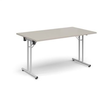 Rectangular folding leg table with white legs and straight foot rails 1400mm x 800mm - Light Grey - SFL1400-WH-LG