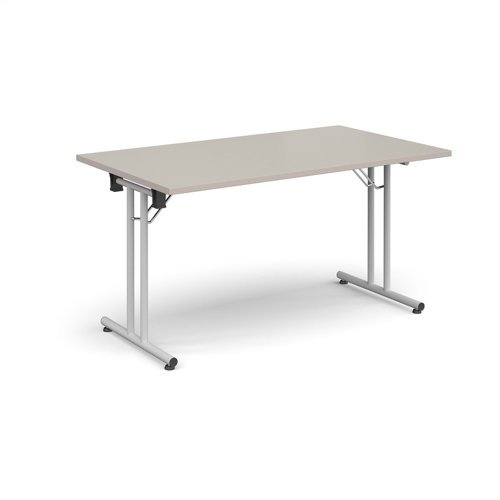 Rectangular folding leg table with white legs and straight foot rails 1400mm x 800mm - Light Grey - SFL1400-WH-LG