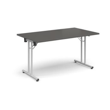 Rectangular folding leg table with white legs and straight foot rails 1400mm x 800mm - Onyx Grey - SFL1400-WH-OG