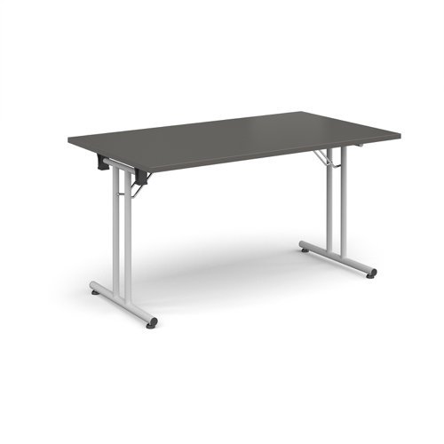 Rectangular folding leg table with white legs and straight foot rails 1400mm x 800mm - Onyx Grey - SFL1400-WH-OG