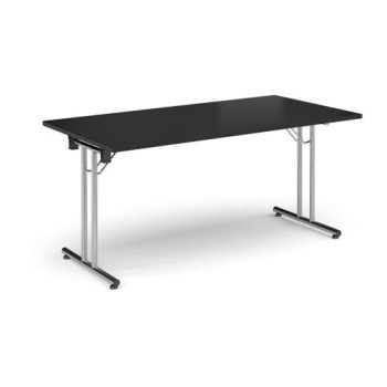 Rectangular folding leg table with chrome legs and straight foot rails 1600mm x 800mm - Black - SFL1600-C-BK