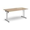 Rectangular folding leg table with chrome legs and straight foot rails 1600mm x 800mm - Kendal Oak - SFL1600-C-KO
