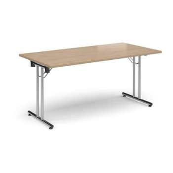 Rectangular folding leg table with chrome legs and straight foot rails 1600mm x 800mm - Kendal Oak - SFL1600-C-KO