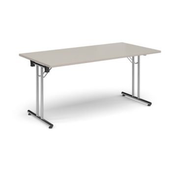 Rectangular folding leg table with chrome legs and straight foot rails 1600mm x 800mm - Light Grey - SFL1600-C-LG