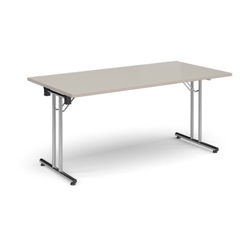 Rectangular folding leg table with chrome legs and straight foot rails 1600mm x 800mm - Light Grey - SFL1600-C-LG