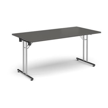 Rectangular folding leg table with chrome legs and straight foot rails 1600mm x 800mm - Onyx Grey - SFL1600-C-OG