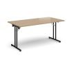 Rectangular folding leg table with black legs and straight foot rails 1600mm x 800mm - Kendal Oak - SFL1600-K-KO
