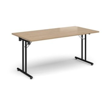 Rectangular folding leg table with black legs and straight foot rails 1600mm x 800mm - Kendal Oak - SFL1600-K-KO