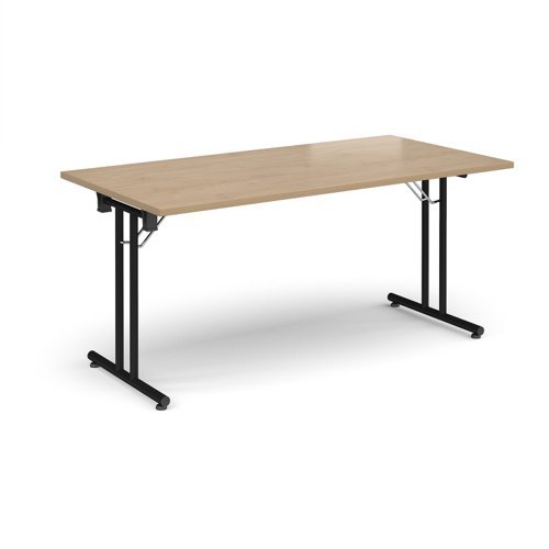 Rectangular folding leg table with black legs and straight foot rails 1600mm x 800mm - Kendal Oak - SFL1600-K-KO