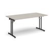 Rectangular folding leg table with black legs and straight foot rails 1600mm x 800mm - Light Grey - SFL1600-K-LG