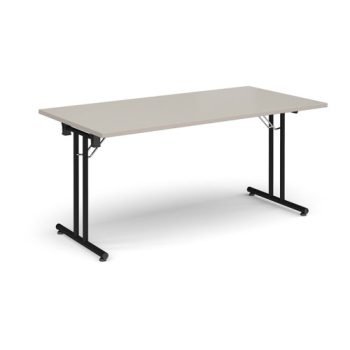 Rectangular folding leg table with black legs and straight foot rails 1600mm x 800mm - Light Grey - SFL1600-K-LG