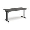 Rectangular folding leg table with black legs and straight foot rails 1600mm x 800mm - Onyx Grey - SFL1600-K-OG