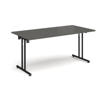 Rectangular folding leg table with black legs and straight foot rails 1600mm x 800mm - Onyx Grey - SFL1600-K-OG