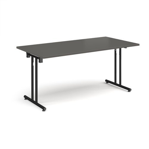 Rectangular folding leg table with black legs and straight foot rails 1600mm x 800mm - Onyx Grey - SFL1600-K-OG