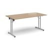 Rectangular folding leg table with silver legs and straight foot rails 1600mm x 800mm - Grey Oak - SFL1600-S-KO