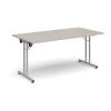 Rectangular folding leg table with silver legs and straight foot rails 1600mm x 800mm - Grey Oak - SFL1600-S-LG