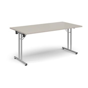 Rectangular folding leg table with silver legs and straight foot rails 1600mm x 800mm - Grey Oak - SFL1600-S-LG