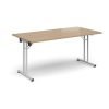 Rectangular folding leg table with white legs and straight foot rails 1600mm x 800mm - Kendal Oak - SFL1600-WH-KO