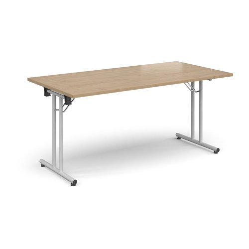 Rectangular folding leg table with white legs and straight foot rails 1600mm x 800mm - Kendal Oak - SFL1600-WH-KO