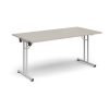 Rectangular folding leg table with white legs and straight foot rails 1600mm x 800mm - Light Grey - SFL1600-WH-LG