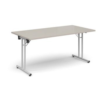 Rectangular folding leg table with white legs and straight foot rails 1600mm x 800mm - Light Grey - SFL1600-WH-LG