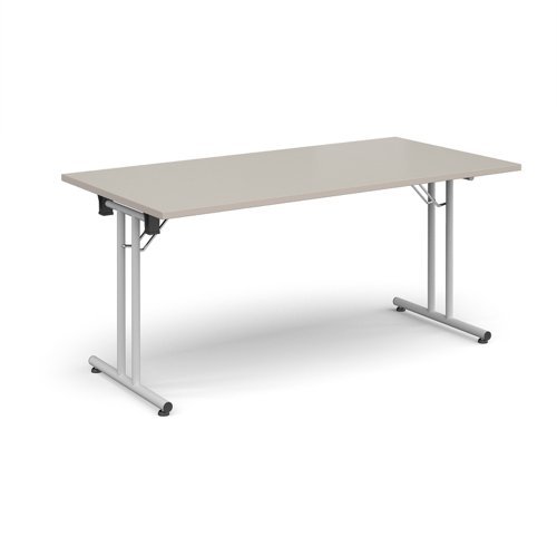 Rectangular folding leg table with white legs and straight foot rails 1600mm x 800mm - Light Grey - SFL1600-WH-LG