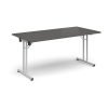 Rectangular folding leg table with white legs and straight foot rails 1600mm x 800mm - Onyx Grey - SFL1600-WH-OG