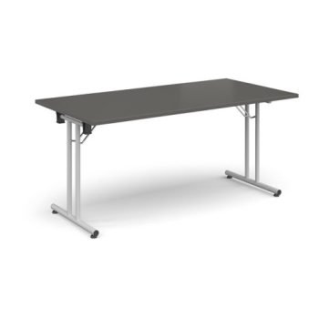 Rectangular folding leg table with white legs and straight foot rails 1600mm x 800mm - Onyx Grey - SFL1600-WH-OG