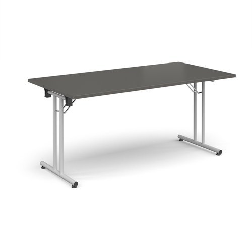 Rectangular folding leg table with white legs and straight foot rails 1600mm x 800mm - Onyx Grey - SFL1600-WH-OG