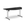 Semi circular folding leg table with chrome legs and straight foot rails 1600mm x 800mm - Black - SFL1600S-C-BK