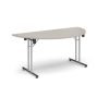 Semi circular folding leg table with chrome legs and straight foot rails 1600mm x 800mm - Light Grey - SFL1600S-C-LG