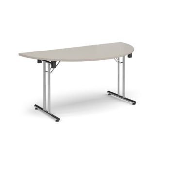 Semi circular folding leg table with chrome legs and straight foot rails 1600mm x 800mm - Light Grey - SFL1600S-C-LG