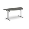 Semi circular folding leg table with chrome legs and straight foot rails 1600mm x 800mm - Onyx Grey - SFL1600S-C-OG