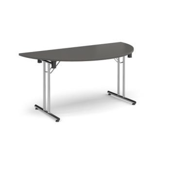 Semi circular folding leg table with chrome legs and straight foot rails 1600mm x 800mm - Onyx Grey - SFL1600S-C-OG