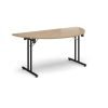 Semi circular folding leg table with black legs and straight foot rails 1600mm x 800mm - Kendal Oak - SFL1600S-K-KO