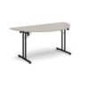 Semi circular folding leg table with black legs and straight foot rails 1600mm x 800mm - Light Grey - SFL1600S-K-LG