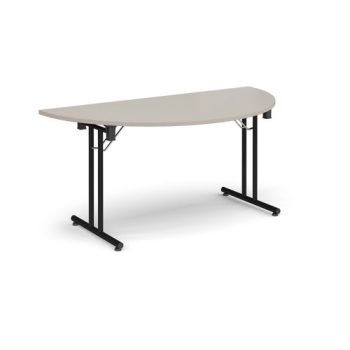 Semi circular folding leg table with black legs and straight foot rails 1600mm x 800mm - Light Grey - SFL1600S-K-LG