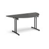 Semi circular folding leg table with black legs and straight foot rails 1600mm x 800mm - Onyx Grey - SFL1600S-K-OG