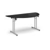 Semi circular folding leg table with silver legs and straight foot rails 1600mm x 800mm - Black - SFL1600S-S-BK