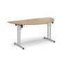 Semi circular folding leg table with silver legs and straight foot rails 1600mm x 800mm - Kendal Oak - SFL1600S-S-KO