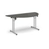 Semi circular folding leg table with silver legs and straight foot rails 1600mm x 800mm - Onyx Grey - SFL1600S-S-OG