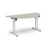 Semi circular folding leg table with white legs and straight foot rails 1600mm x 800mm - Light Grey - SFL1600S-WH-LG
