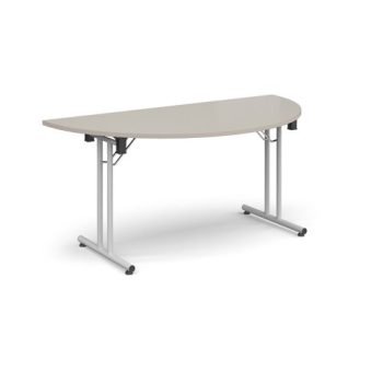 Semi circular folding leg table with white legs and straight foot rails 1600mm x 800mm - Light Grey - SFL1600S-WH-LG