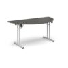 Semi circular folding leg table with white legs and straight foot rails 1600mm x 800mm - Onyx Grey - SFL1600S-WH-OG
