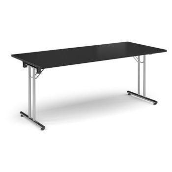 Rectangular folding leg table with chrome legs and straight foot rails 1800mm x 800mm - Black - SFL1800-C-BK
