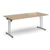 Rectangular folding leg table with chrome legs and straight foot rails 1800mm x 800mm - Kendal Oak - SFL1800-C-KO