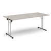 Rectangular folding leg table with chrome legs and straight foot rails 1800mm x 800mm - Light Grey - SFL1800-C-LG