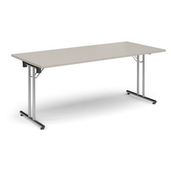 Rectangular folding leg table with chrome legs and straight foot rails 1800mm x 800mm - Light Grey - SFL1800-C-LG