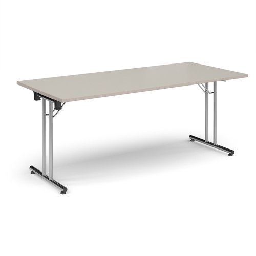 Rectangular folding leg table with chrome legs and straight foot rails 1800mm x 800mm - Light Grey - SFL1800-C-LG